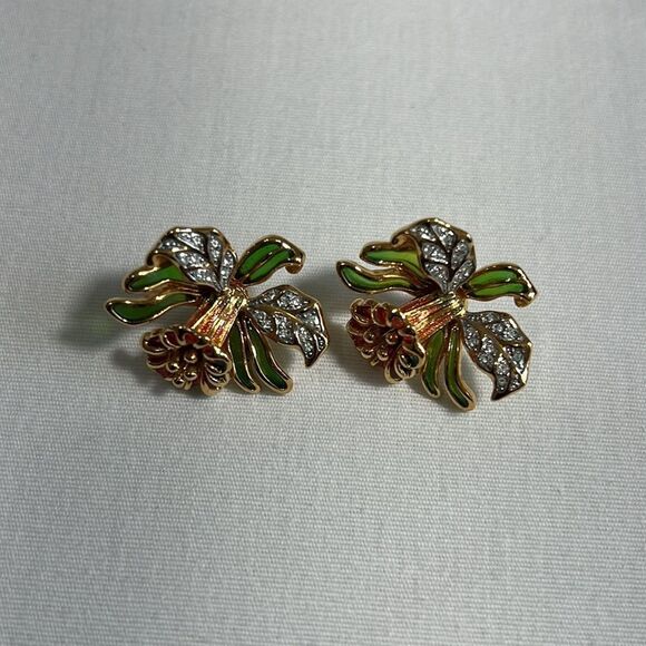 Joan Rivers Vintage Plique A Jour Orchid Brooch And Matching Pierced Earring Set - Picture 15 of 16